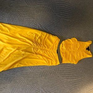 Mustard Rouched crop top and skirt set House of Harlow 1960 EUC XS